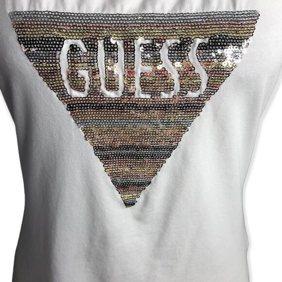 Guess Sequins Logo White Tank Top - Picture 2 of 6
